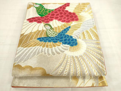 平和屋着物◎六通柄　京袋帯　唐織　雲取り鳳凰文　金銀糸　正絹　逸品　AABK2393pf