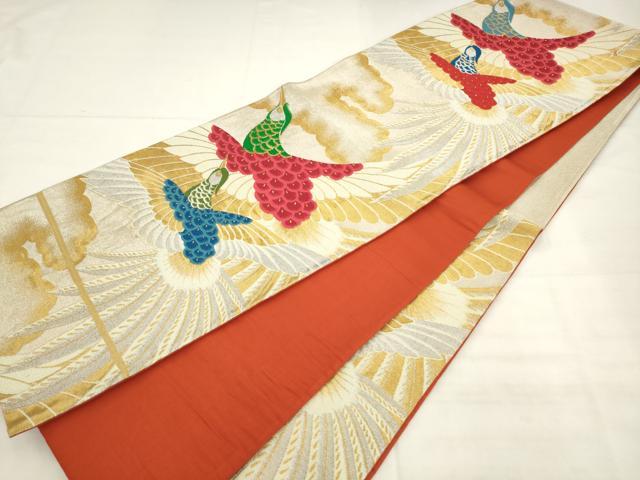 平和屋着物◎六通柄　京袋帯　唐織　雲取り鳳凰文　金銀糸　正絹　逸品　AABK2393pf