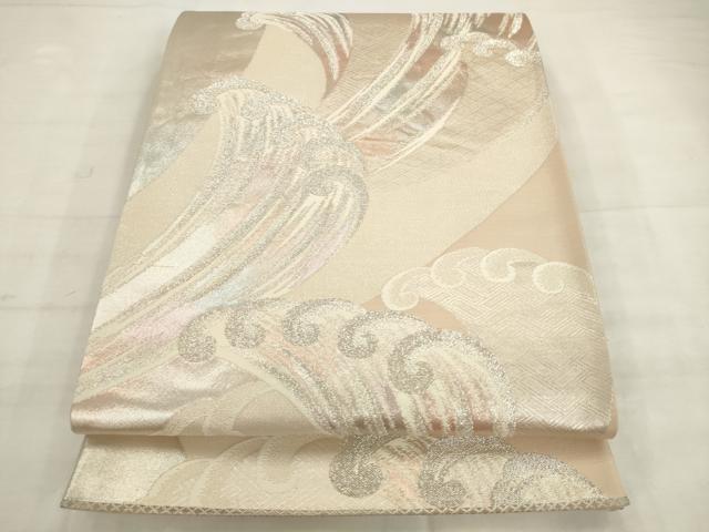 平和屋着物◎六通柄袋帯　唐織　立波文　銀糸　正絹　逸品　AABK2394pf