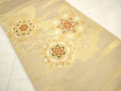 平和屋着物◎六通柄袋帯　唐織　飾花文　金糸　正絹　逸品　AABK2396pf
