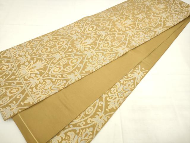平和屋着物◎六通柄　本袋帯　飾花文　銀糸　正絹　逸品　AABK2399pf