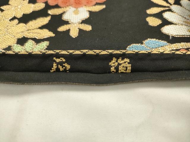平和屋着物◎六通柄袋帯　唐織　飾花文　黒地　金糸　正絹　逸品　AABK2400pf