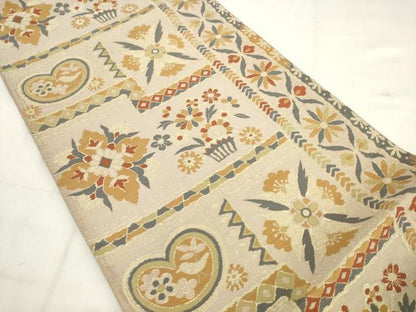 平和屋着物◎六通柄袋帯　唐織　飾花文　金糸　正絹　逸品　AABK2401pf