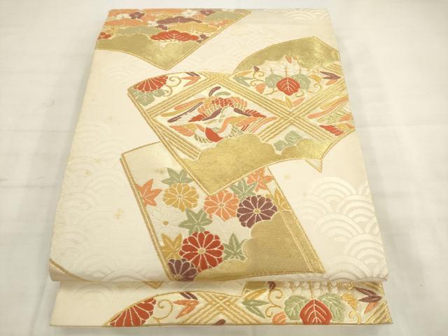 平和屋着物◎六通柄袋帯　唐織　冊子花鳥文　金糸　正絹　逸品　AABK2408pf