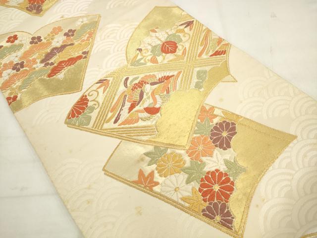平和屋着物◎六通柄袋帯　唐織　冊子花鳥文　金糸　正絹　逸品　AABK2408pf