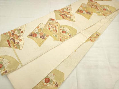 平和屋着物◎六通柄袋帯　唐織　冊子花鳥文　金糸　正絹　逸品　AABK2408pf