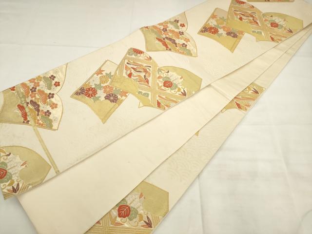 平和屋着物◎六通柄袋帯　唐織　冊子花鳥文　金糸　正絹　逸品　AABK2408pf