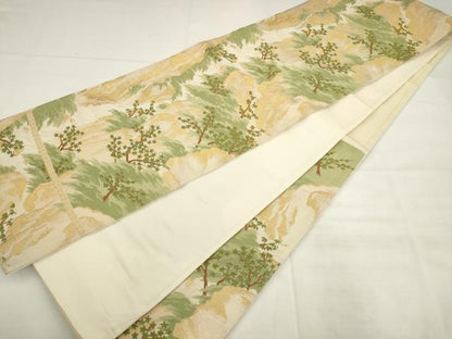 平和屋着物◎六通柄袋帯　唐織　風景文　金糸　正絹　逸品　AABK2409pf