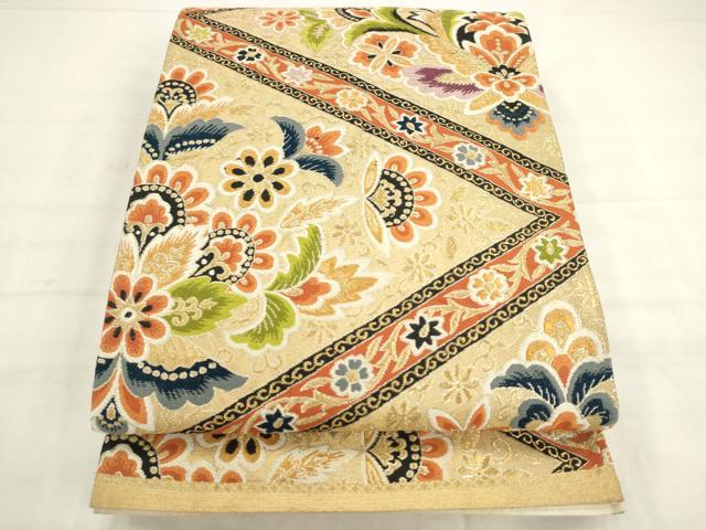 平和屋着物◎六通柄袋帯　唐織　飾花文　金糸　正絹　逸品　AABK2410pf