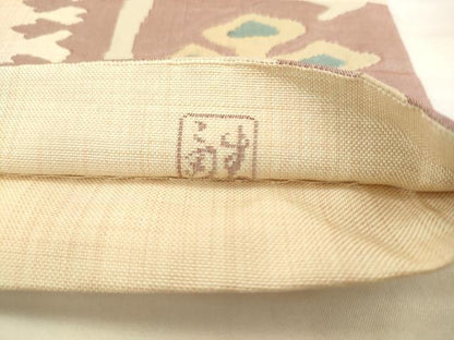 平和屋着物◎六通柄袋帯　作家物　ふくれ織　幾何学文様　正絹　逸品　AABK2411pf