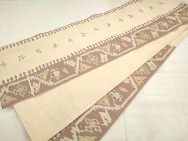 平和屋着物◎六通柄袋帯　作家物　ふくれ織　幾何学文様　正絹　逸品　AABK2411pf