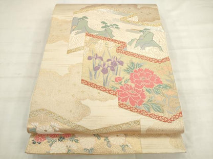 平和屋着物◎六通柄袋帯　唐織　琳派屏風絵文　金銀糸　正絹　逸品　AABK2415pf