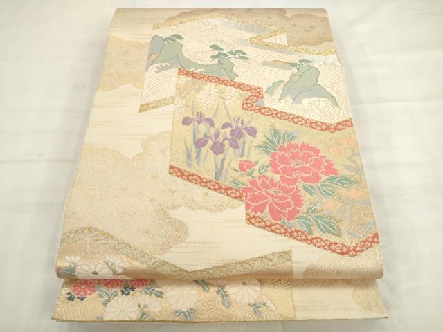 平和屋着物◎六通柄袋帯　唐織　琳派屏風絵文　金銀糸　正絹　逸品　AABK2415pf