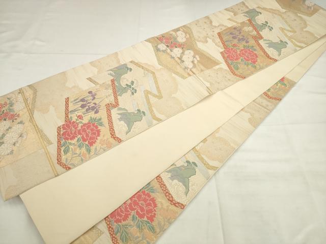 平和屋着物◎六通柄袋帯　唐織　琳派屏風絵文　金銀糸　正絹　逸品　AABK2415pf
