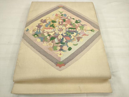 平和屋着物◎太鼓柄袋帯　花菱文　すくい織　金糸　正絹　逸品　AABK2416pf