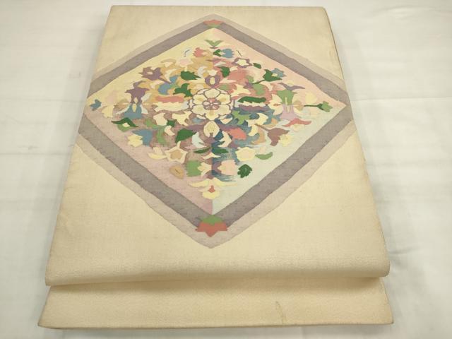 平和屋着物◎太鼓柄袋帯　花菱文　すくい織　金糸　正絹　逸品　AABK2416pf