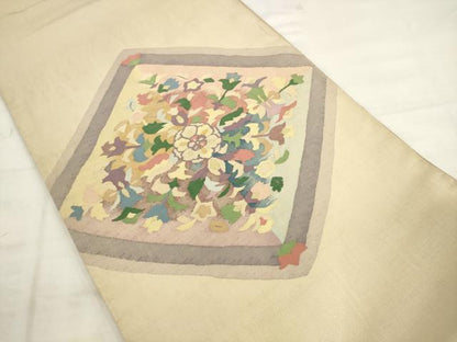 平和屋着物◎太鼓柄袋帯　花菱文　すくい織　金糸　正絹　逸品　AABK2416pf