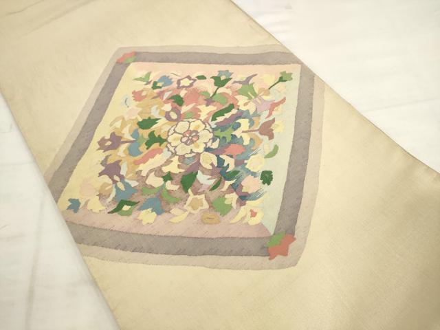 平和屋着物◎太鼓柄袋帯　花菱文　すくい織　金糸　正絹　逸品　AABK2416pf