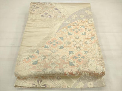 平和屋着物◎六通柄袋帯　唐織　飾花文　銀糸　正絹　逸品　AABK2417pf