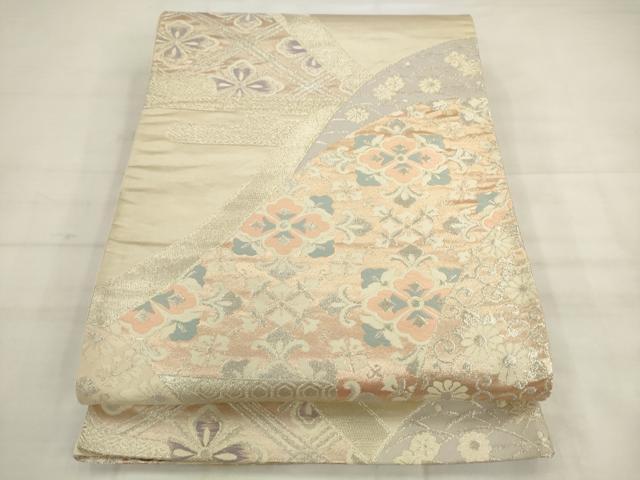 平和屋着物◎六通柄袋帯　唐織　飾花文　銀糸　正絹　逸品　AABK2417pf