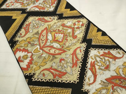 平和屋着物◎六通柄　京袋帯　唐織　松皮菱花文　黒地　金糸　正絹　逸品　AABK2418pf