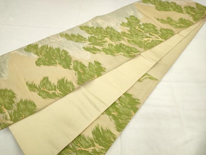 平和屋着物◎六通柄袋帯　唐織　流水風景松文　金糸　正絹　逸品　AABK2419pf