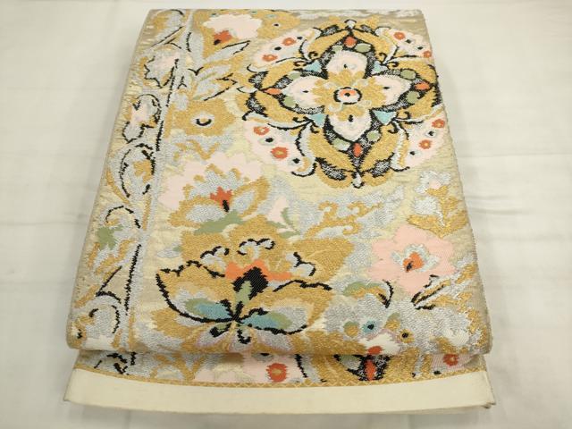 平和屋着物◎六通柄袋帯　更紗花文　金糸　正絹　逸品　AABK2420pf
