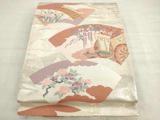 平和屋着物◎六通柄袋帯　唐織　地紙重ね御所車花文　金銀糸　正絹　逸品　AABK2428pf