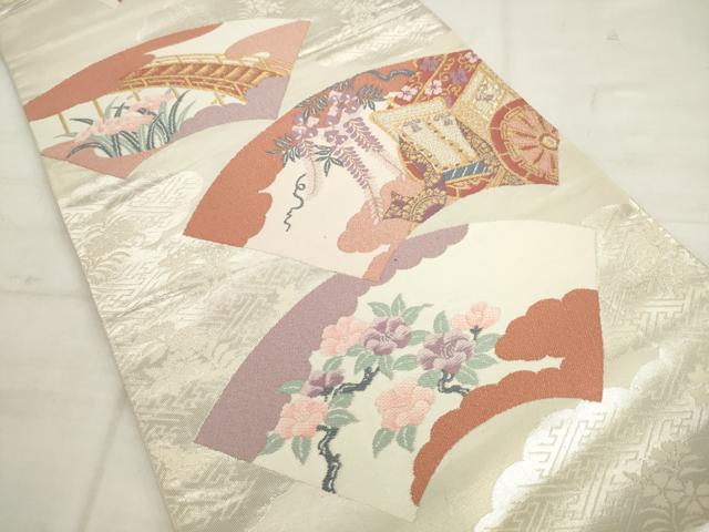 平和屋着物◎六通柄袋帯　唐織　地紙重ね御所車花文　金銀糸　正絹　逸品　AABK2428pf