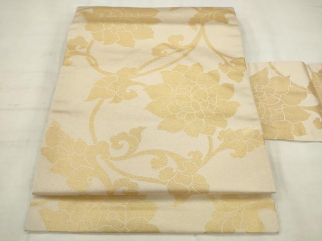 平和屋着物◎九寸名古屋帯　更紗花文　金糸　正絹　逸品　AABK2429pf