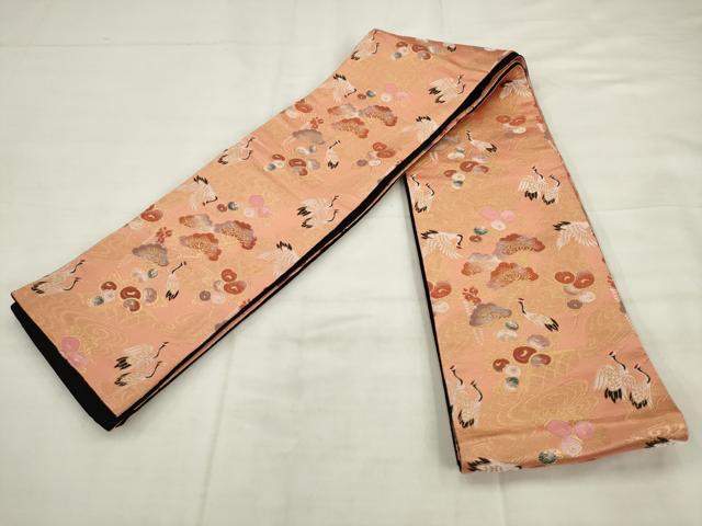 平和屋着物◎半幅帯　唐織　流水飛鶴花文　金糸　正絹　逸品　AABK2430pf