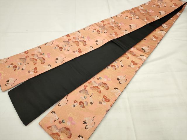 平和屋着物◎半幅帯　唐織　流水飛鶴花文　金糸　正絹　逸品　AABK2430pf