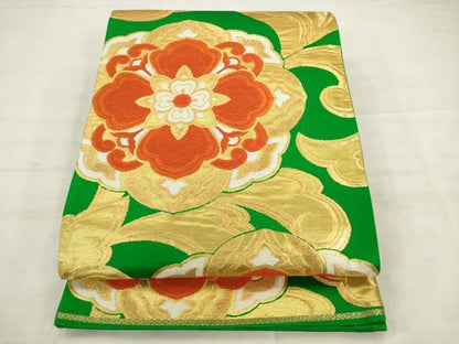 平和屋着物◎六通柄袋帯　唐織　飾花文　金糸　正絹　逸品　AABK2432pf