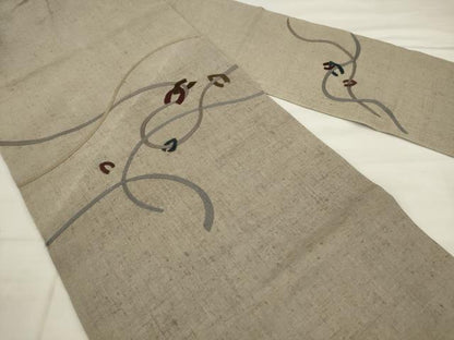 平和屋着物◎中国三大刺繍　相良刺繍　九寸名古屋帯　総刺繍　紬地　幾何学文様　正絹　逸品　AABK2438pf