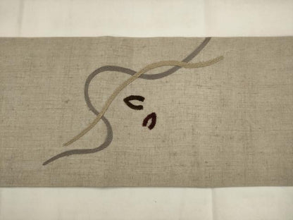 平和屋着物◎中国三大刺繍　相良刺繍　九寸名古屋帯　総刺繍　紬地　幾何学文様　正絹　逸品　AABK2438pf