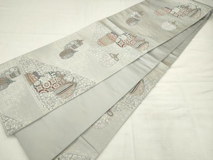 平和屋着物◎六通柄袋帯　唐織　仕覆文　正絹　逸品　AABK2443pf