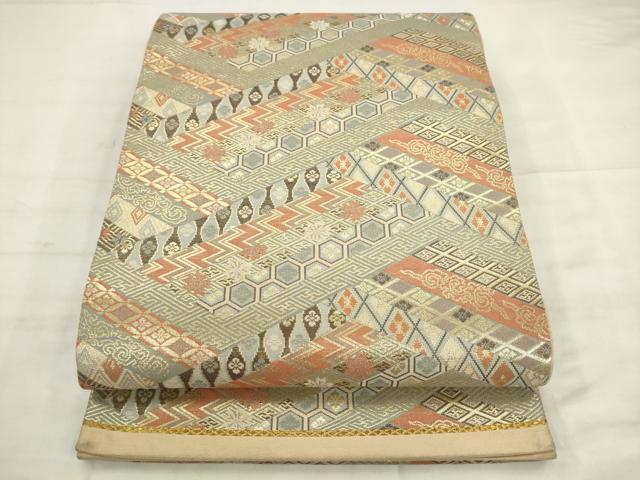 平和屋着物◎六通柄袋帯　吉祥文様　金糸　正絹　逸品　AABK2446pf