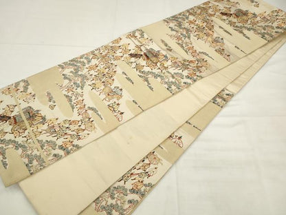 平和屋着物◎六通柄袋帯　人物風景文　金糸　正絹　逸品　AABK2447pf