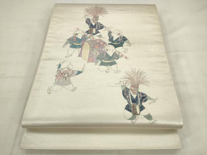 平和屋着物◎太鼓柄袋帯　祭り　銀糸　正絹　逸品　AABK2448pf
