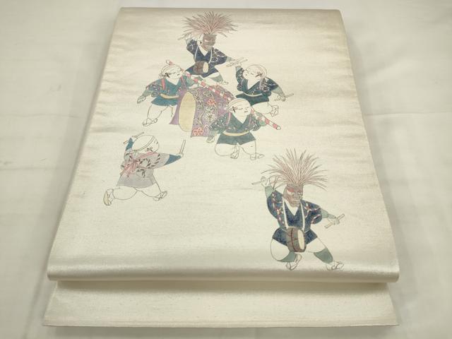 平和屋着物◎太鼓柄袋帯　祭り　銀糸　正絹　逸品　AABK2448pf