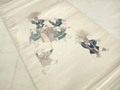 平和屋着物◎太鼓柄袋帯　祭り　銀糸　正絹　逸品　AABK2448pf