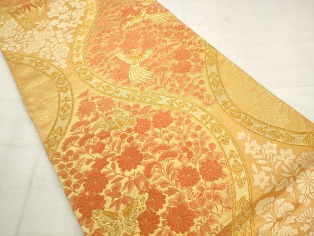 平和屋着物◎六通柄袋帯　唐織　立涌鳳凰花文　金糸　正絹　逸品　AABK2451pf