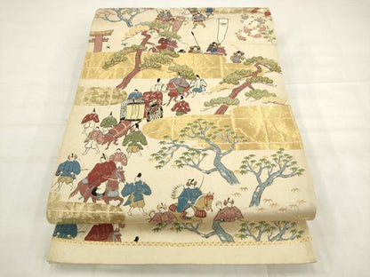 平和屋着物◎六通柄袋帯　唐織　人物風景文　金糸　正絹　逸品　AABK2453pf