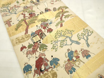 平和屋着物◎六通柄袋帯　唐織　人物風景文　金糸　正絹　逸品　AABK2453pf