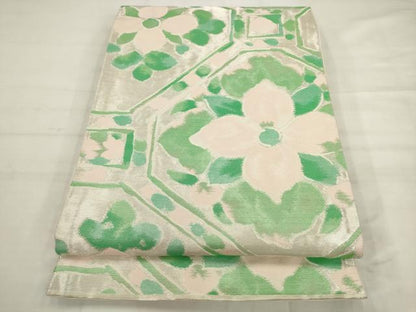 平和屋着物◎六通柄袋帯　蜀江花文　銀糸　正絹　逸品　AABK2455pf