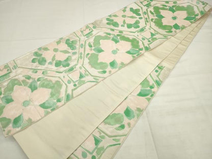 平和屋着物◎六通柄袋帯　蜀江花文　銀糸　正絹　逸品　AABK2455pf