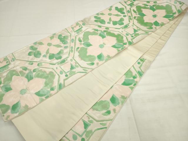 平和屋着物◎六通柄袋帯　蜀江花文　銀糸　正絹　逸品　AABK2455pf