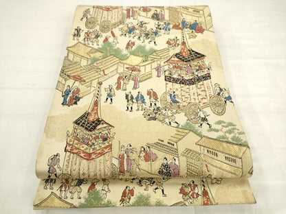 平和屋着物◎六通柄袋帯　唐織　人物風景文　金糸　正絹　逸品　AABK2457pf