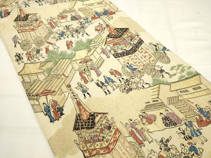 平和屋着物◎六通柄袋帯　唐織　人物風景文　金糸　正絹　逸品　AABK2457pf
