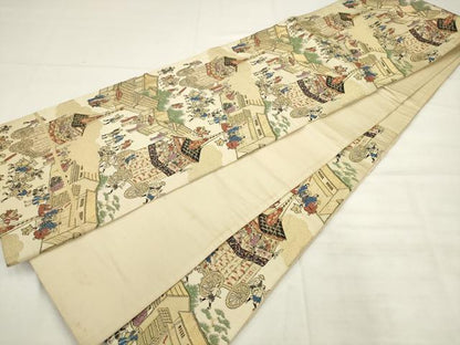 平和屋着物◎六通柄袋帯　唐織　人物風景文　金糸　正絹　逸品　AABK2457pf